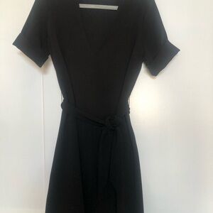Zara Black Midi Dress with V-Neck and Belt